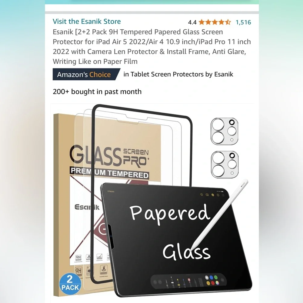 Esanik Tempered Paper Glass Screen Protector iPad Air 5, Air4, IPad Pro 11